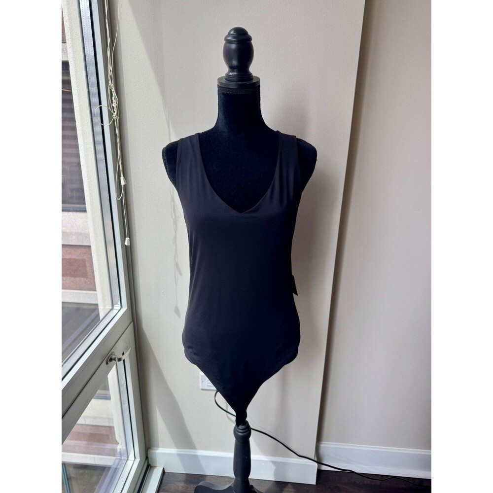Express Black Body Contour Sleeveless V-Neck Thong Bodysuit Size Large NWT!